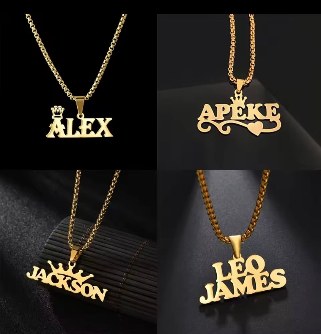 Personalized Custom Names Pendant Necklace Stainless Steel Gold Color Cuban Thick Chain for Men Women Jewelry GiftMaterial:Stainless steel , metal