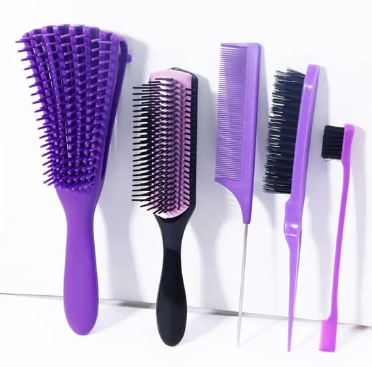 5pcs Hair Styling Tool Set - Includes a Octopus Curling Comb, a Nine-Row Nylon Hairbrush, a Rat Tail Comb, a Tearing Brush, And an Edge Brush, Suitable for Both Men And Women