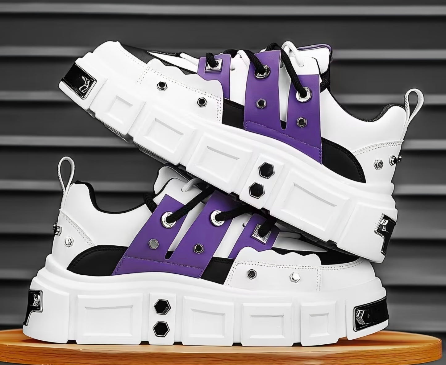 Men’s White & purple Chunky Platform Sneakers – Luxury Streetwear Shoes