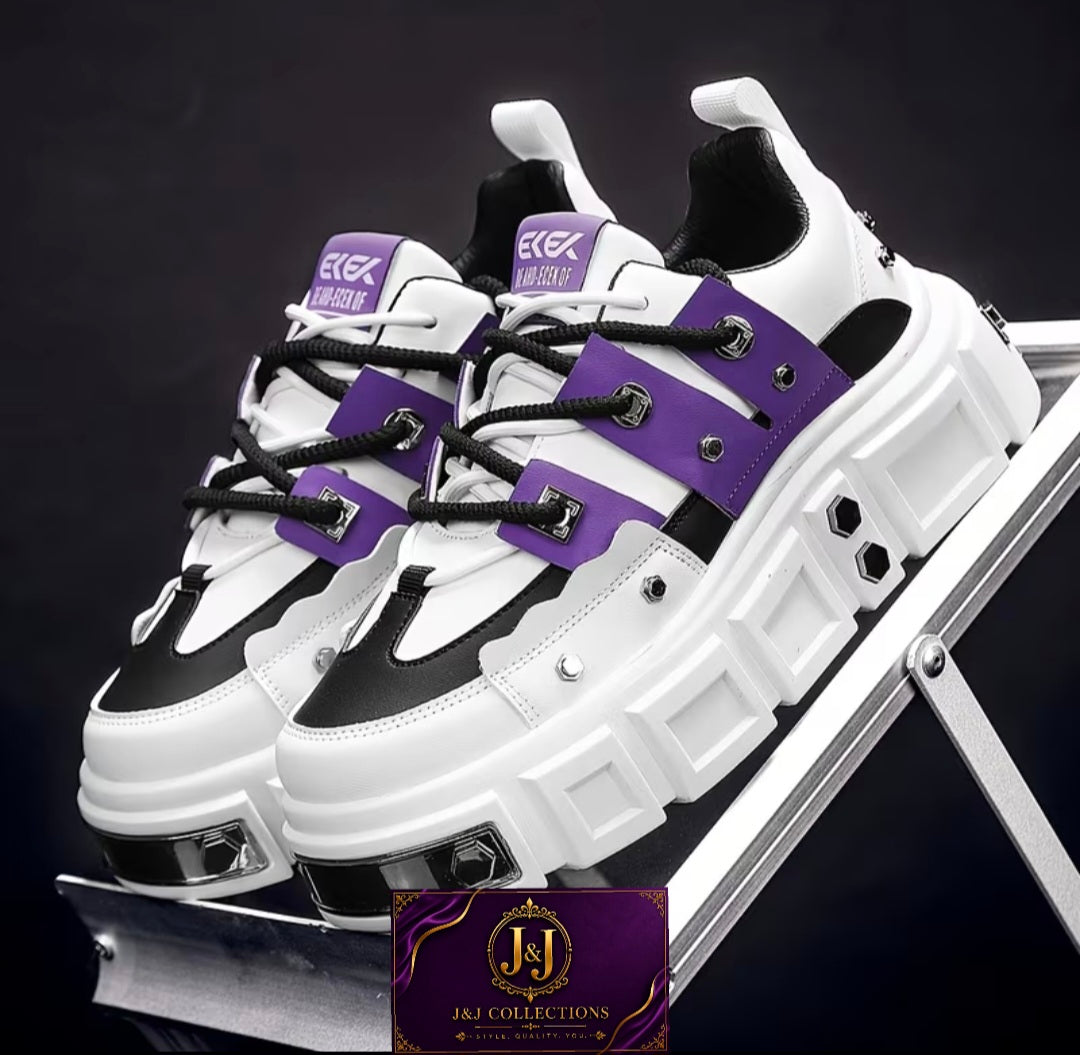 Men’s White & purple Chunky Platform Sneakers – Luxury Streetwear Shoes