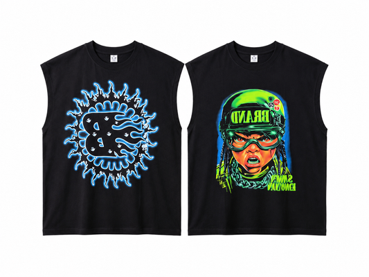 Neon Streetwear Graphic Sleeveless Tee. Unisex size: xl