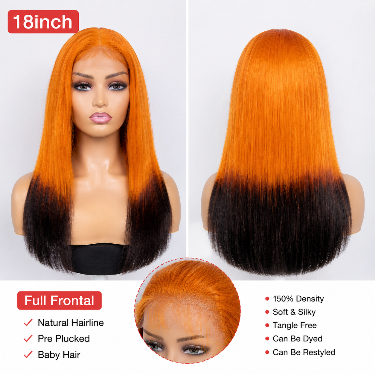 human hair bone straight 18inch
