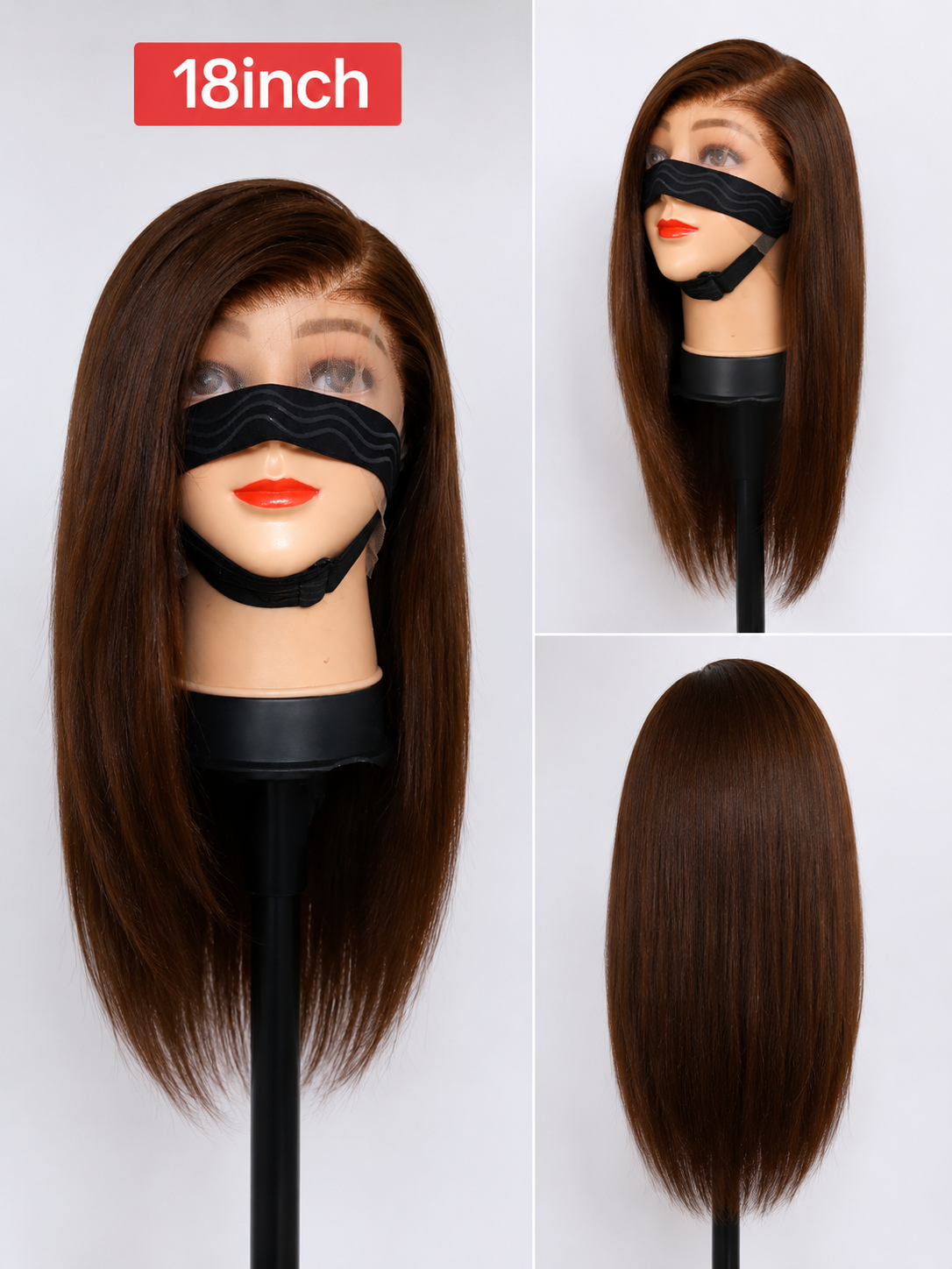 18” Chocolate Brown Bone Straight Human Hair Lace Front Wig