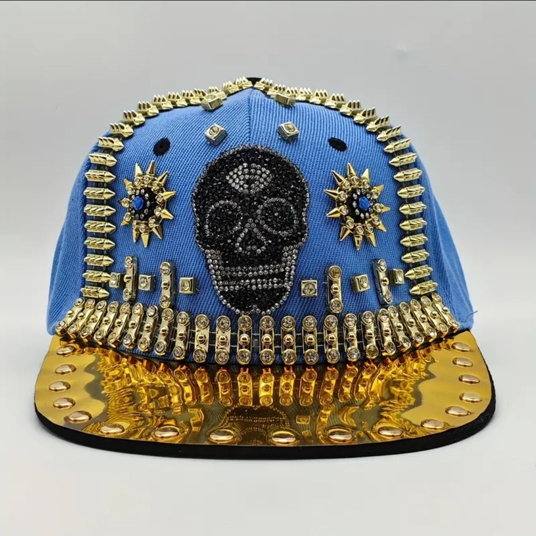 Shiny Rhinestone Skull Baseball Cap Adjustable Breathable Hip-Hop Party Hat Outdoor Cool Fashion Sun Hat