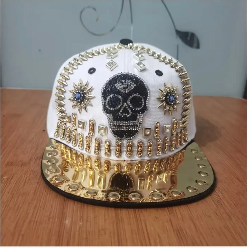 Shiny Rhinestone Skull Baseball Cap Adjustable Breathable Hip-Hop Party Hat Outdoor Cool Fashion Sun Hat