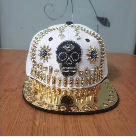 Shiny Rhinestone Skull Baseball Cap Adjustable Breathable Hip-Hop Party Hat Outdoor Cool Fashion Sun Hat