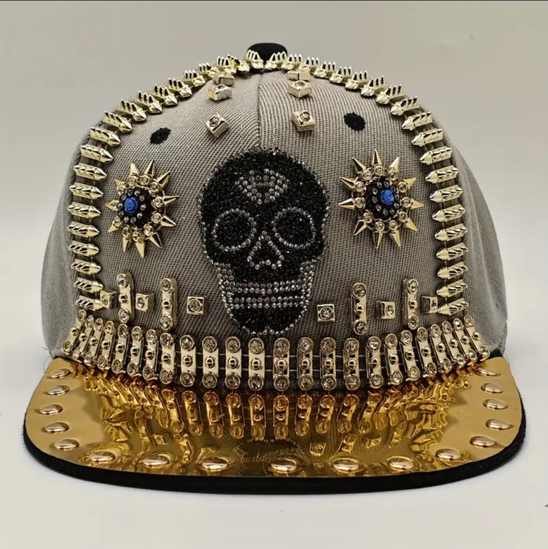 Shiny Rhinestone Skull Baseball Cap Adjustable Breathable Hip-Hop Party Hat Outdoor Cool Fashion Sun Hat
