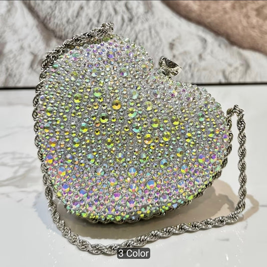 1pc Women's Fashionable Shiny Heart Shaped Rhinestone Handbag Design Wedding Handbag Evening Dress Women's Party Handbag Wallet, Suitable for Formal Occasions Such as Dinners, Weddings, and Banquets, as a Gift for Women Valentine's Day Gift