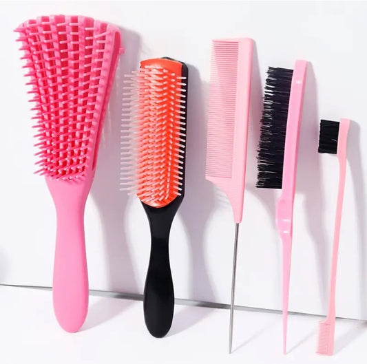 5pcs Hair Styling Tool Set - Includes a Octopus Curling Comb, a Nine-Row Nylon Hairbrush, a Rat Tail Comb, a Tearing Brush, And an Edge Brush, Suitable for Both Men And Women