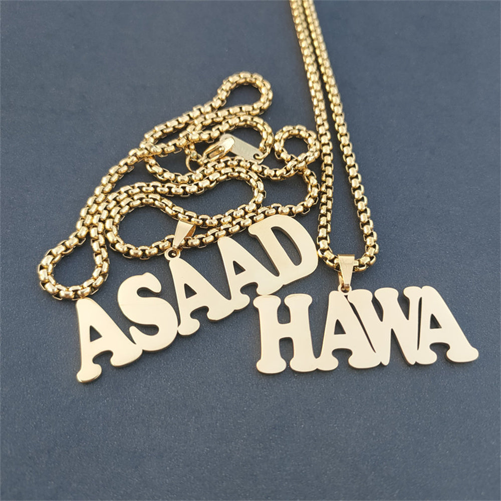 Personalized Custom Names Pendant Necklace Stainless Steel Gold Color Cuban Thick Chain for Men Women Jewelry GiftMaterial:Stainless steel , metal