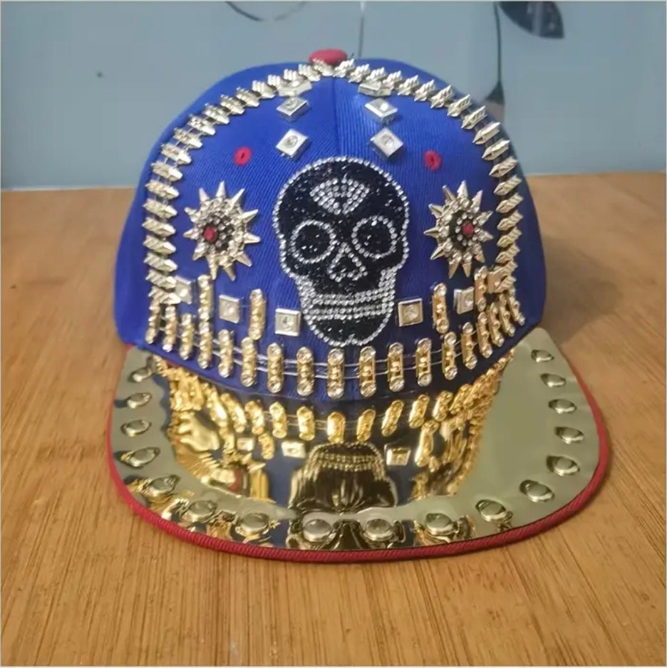 Shiny Rhinestone Skull Baseball Cap Adjustable Breathable Hip-Hop Party Hat Outdoor Cool Fashion Sun Hat