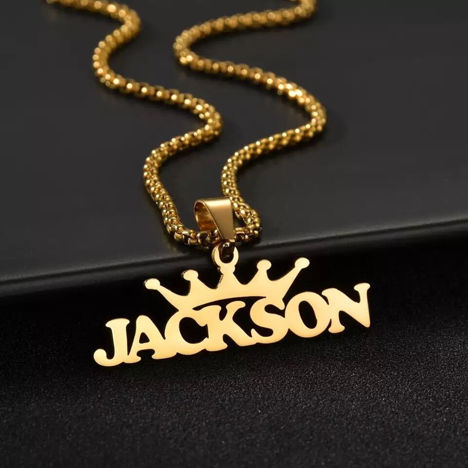 Personalized Custom Names Pendant Necklace Stainless Steel Gold Color Cuban Thick Chain for Men Women Jewelry GiftMaterial:Stainless steel , metal