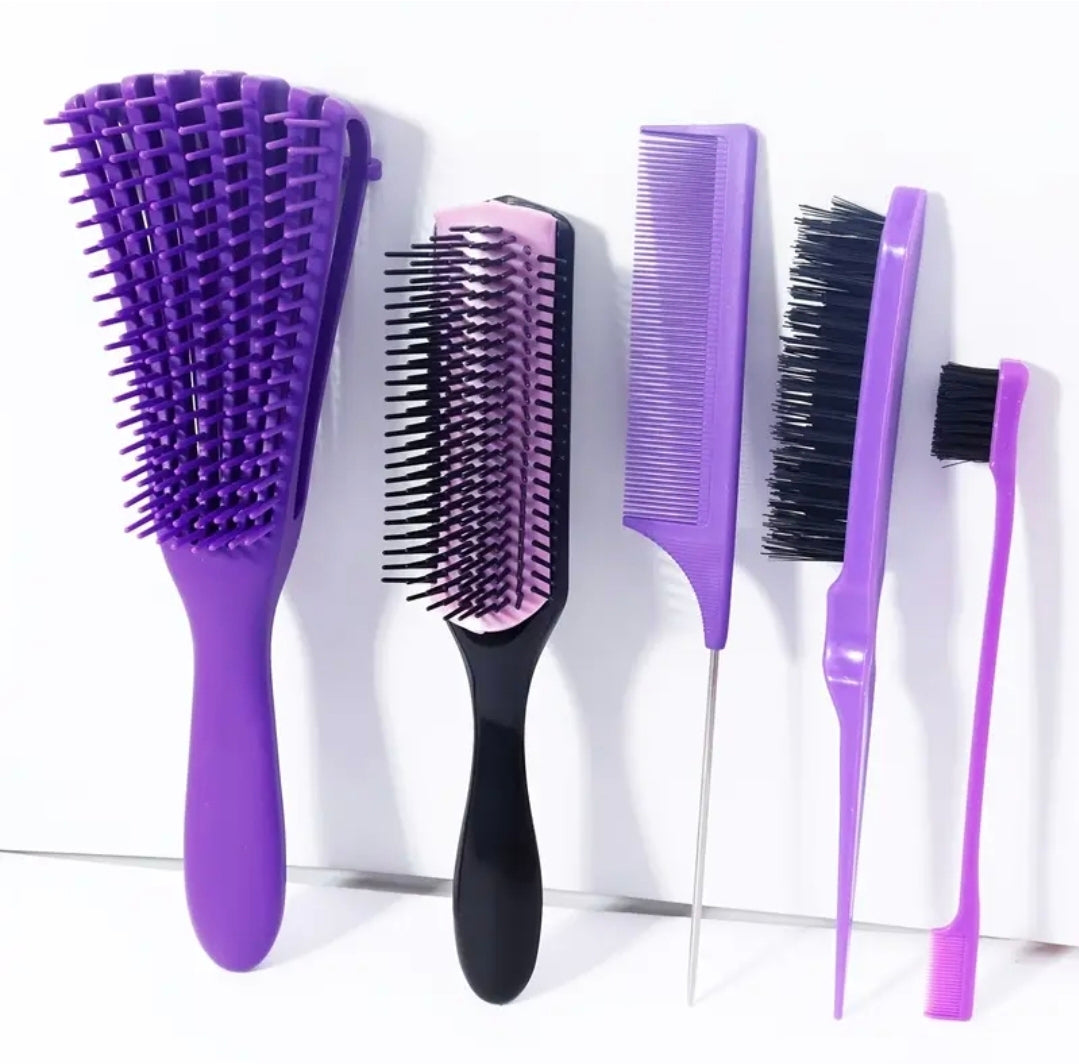 5pcs Hair Styling Tool Set - Includes a Octopus Curling Comb, a Nine-Row Nylon Hairbrush, a Rat Tail Comb, a Tearing Brush, And an Edge Brush, Suitable for Both Men And Women