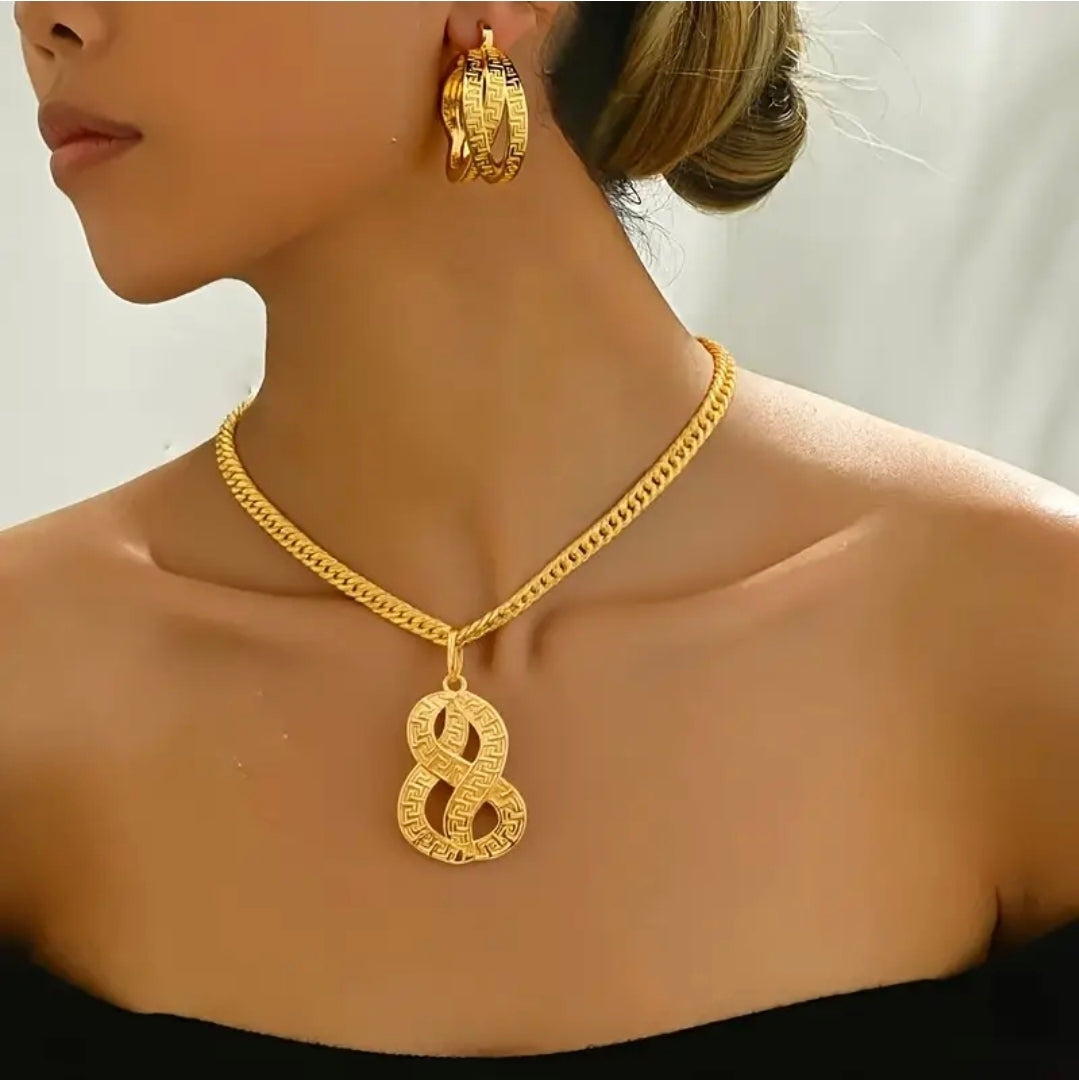 This New Stylish 2pcs Set Features an Irregular Design with Infinity-Shaped Earrings And a Pendant Necklace. It'S a Luxurious Jewelry Set for Women, Perfect As a Gift for Brides, Weddings, Or Anniversaries. with Exquisite Craftsmanship