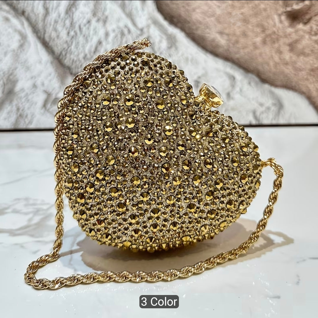 1pc Women's Fashionable Shiny Heart Shaped Rhinestone Handbag Design Wedding Handbag Evening Dress Women's Party Handbag Wallet, Suitable for Formal Occasions Such as Dinners, Weddings, and Banquets, as a Gift for Women Valentine's Day Gift
