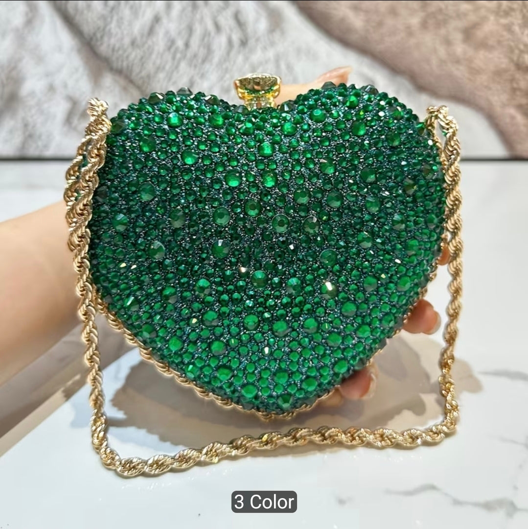 1pc Women's Fashionable Shiny Heart Shaped Rhinestone Handbag Design Wedding Handbag Evening Dress Women's Party Handbag Wallet, Suitable for Formal Occasions Such as Dinners, Weddings, and Banquets, as a Gift for Women Valentine's Day Gift
