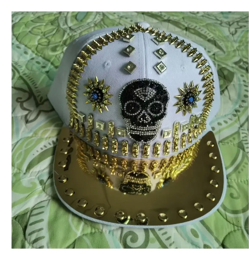 Shiny Rhinestone Skull Baseball Cap Adjustable Breathable Hip-Hop Party Hat Outdoor Cool Fashion Sun Hat