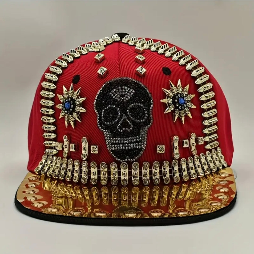 Shiny Rhinestone Skull Baseball Cap Adjustable Breathable Hip-Hop Party Hat Outdoor Cool Fashion Sun Hat