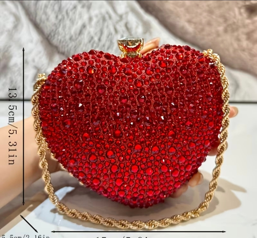 1pc Women's Fashionable Shiny Heart Shaped Rhinestone Handbag Design Wedding Handbag Evening Dress Women's Party Handbag Wallet, Suitable for Formal Occasions Such as Dinners, Weddings, and Banquets, as a Gift for Women Valentine's Day Gift