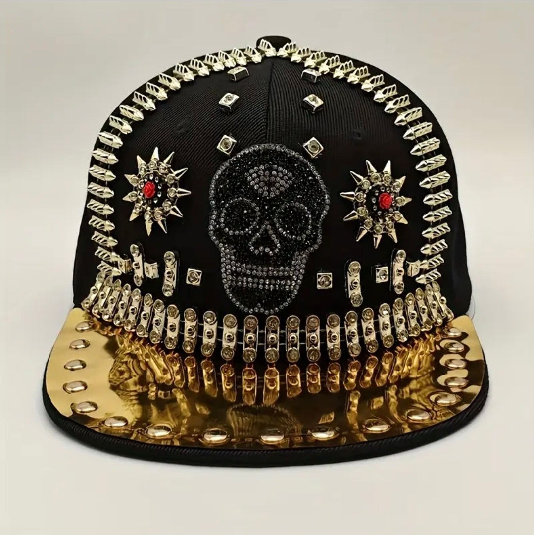 Shiny Rhinestone Skull Baseball Cap Adjustable Breathable Hip-Hop Party Hat Outdoor Cool Fashion Sun Hat